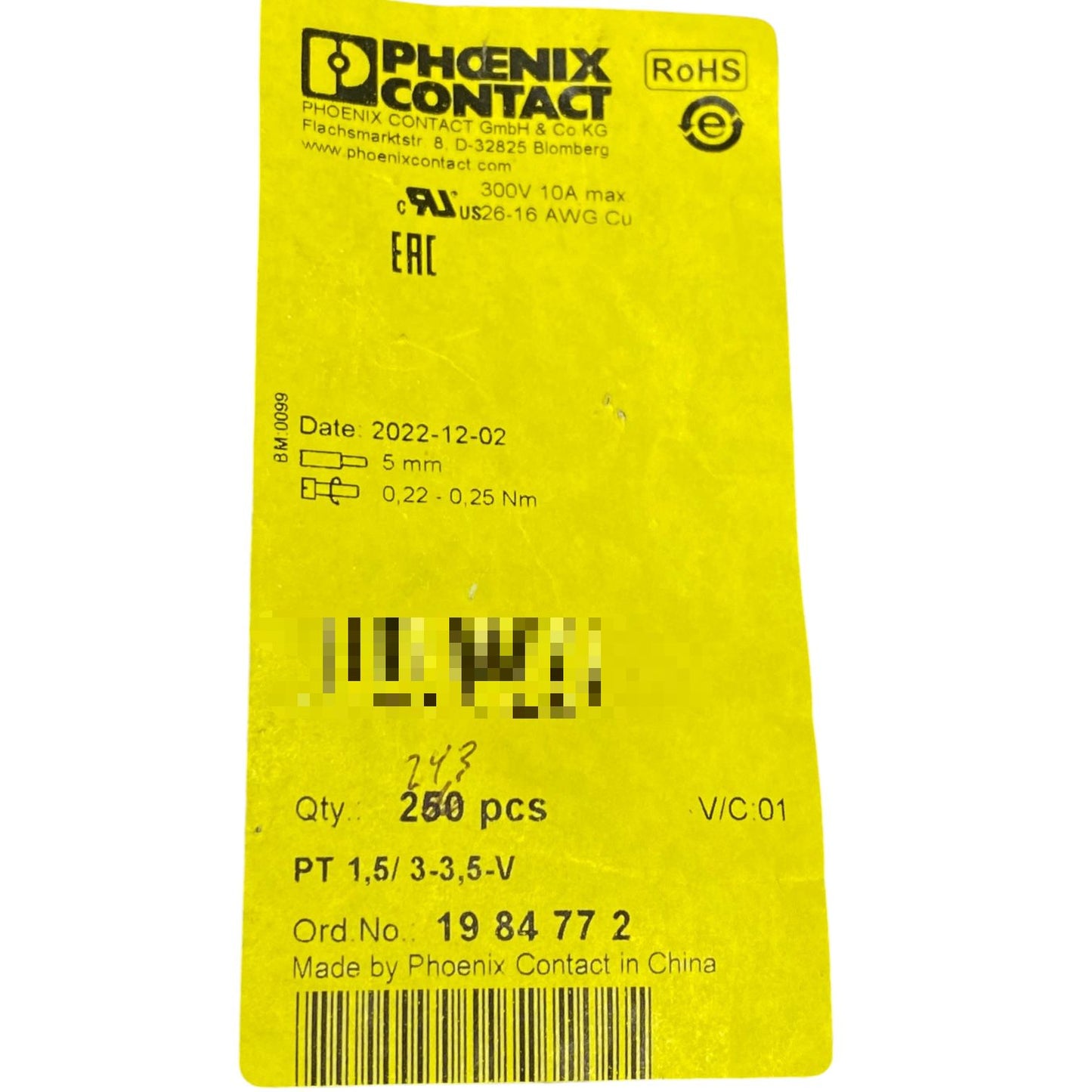 Phoenix Contact Pt 1,5/3-3,5-v Bolsa Con 243 Piezas