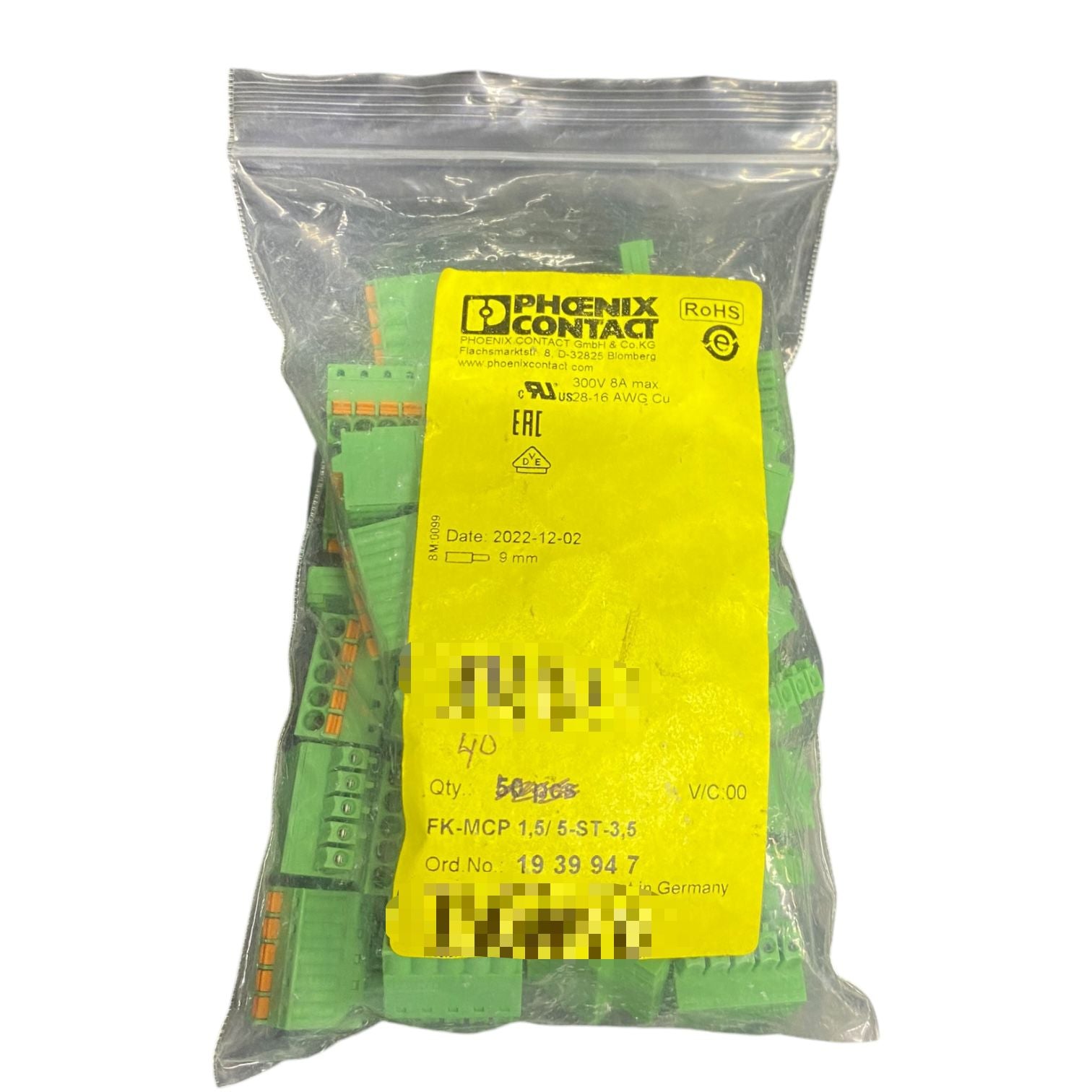 Phoenix Contoct Fk-mcp 1,5/5-st-3,5 Conector Bolsa Con 40 Piezas