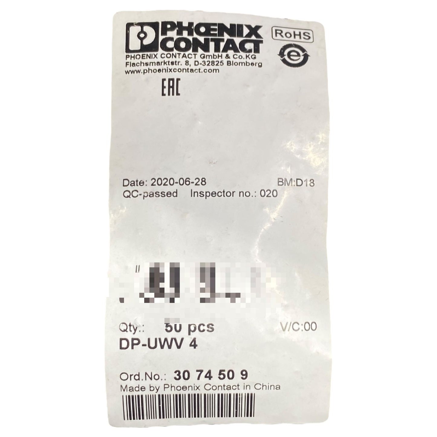 Phoenix Contact Dp-uwv 4 Tapa Final Bolsa Con 50 Piezas