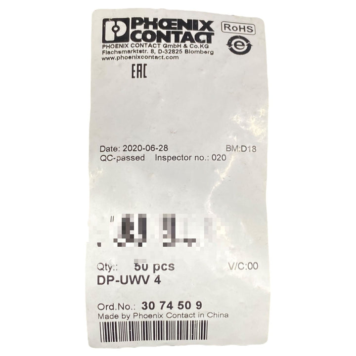Phoenix Contact Dp-uwv 4 Tapa Final Bolsa Con 50 Piezas