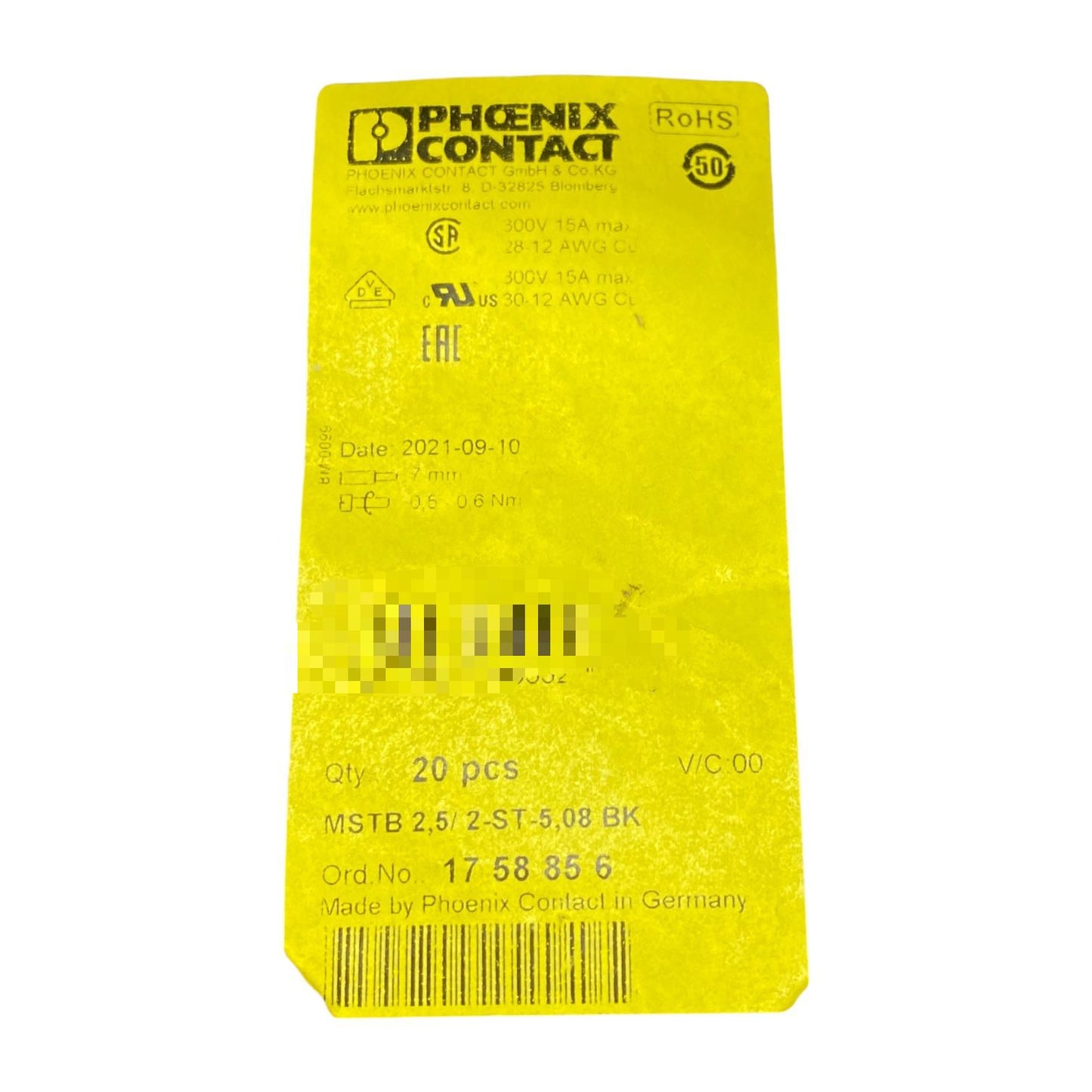 Phoenix Contact Mstb 2,5/2-st-5,08 Bk Conector Bolsa Con 20 Piezas