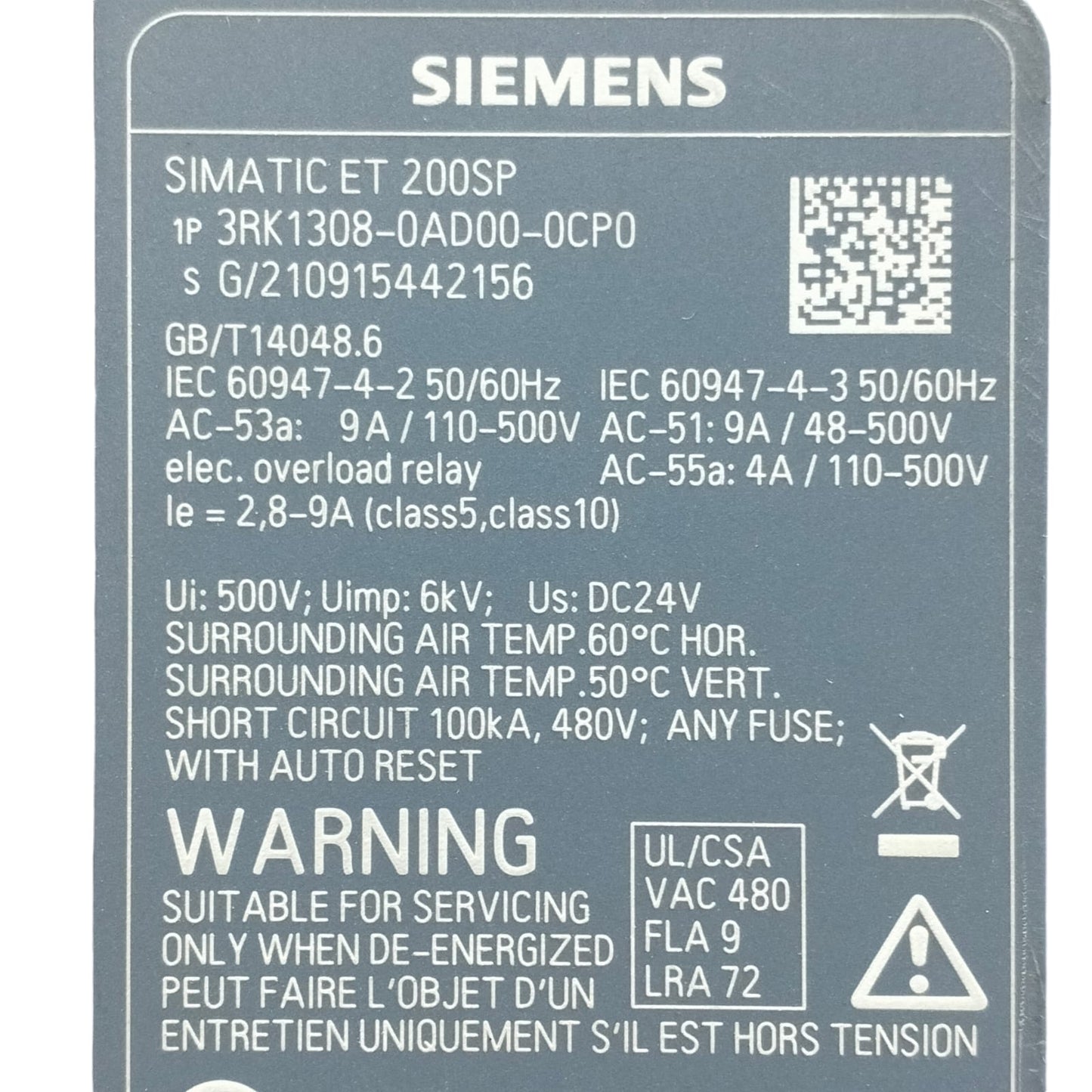 Siemens 3rk1308-0ad00-0cp0 SIMATIC ET 200SP Arrancador de motor