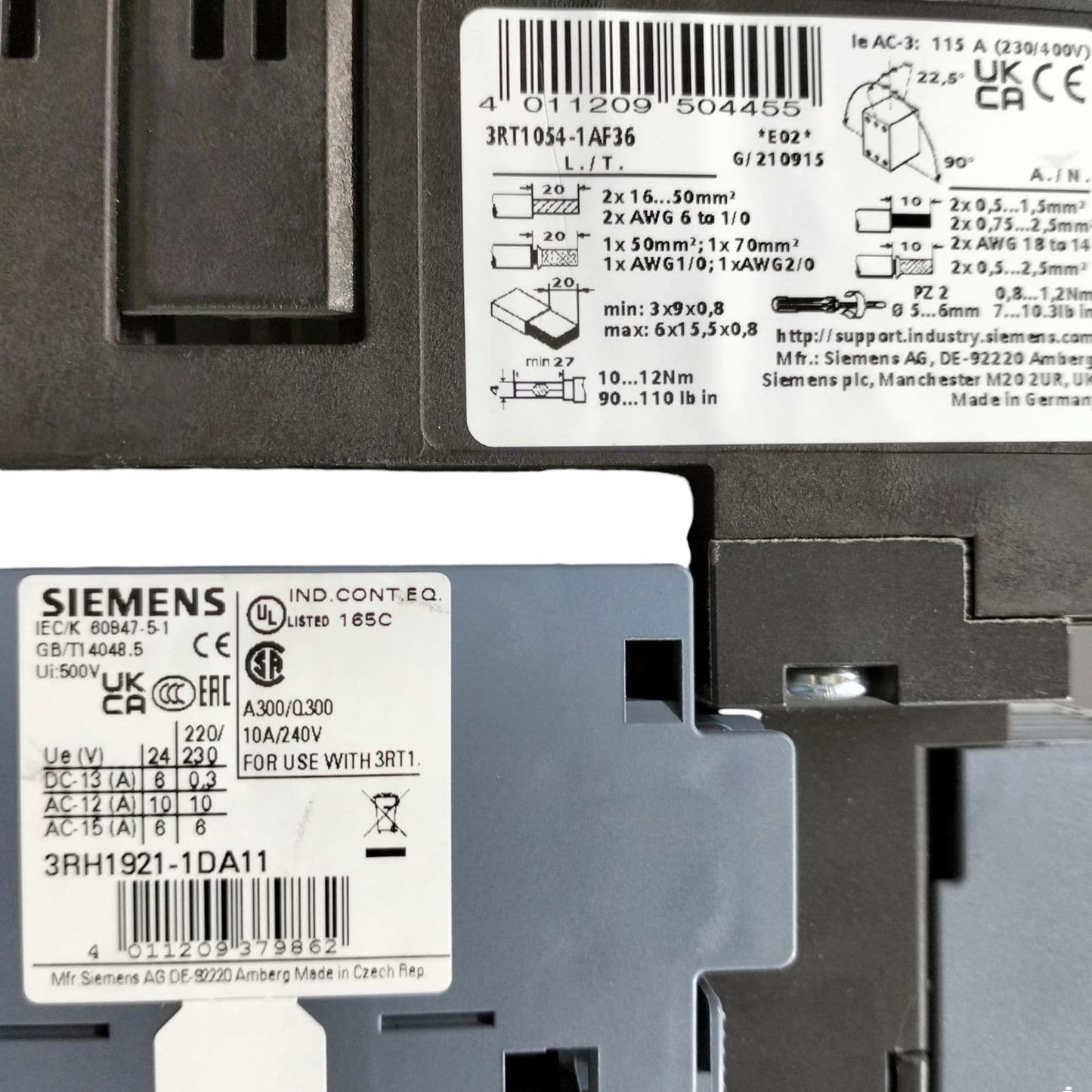 Siemens 3rt1054-1af36 + 3rh1921-1da11 (x2) SIRIUS