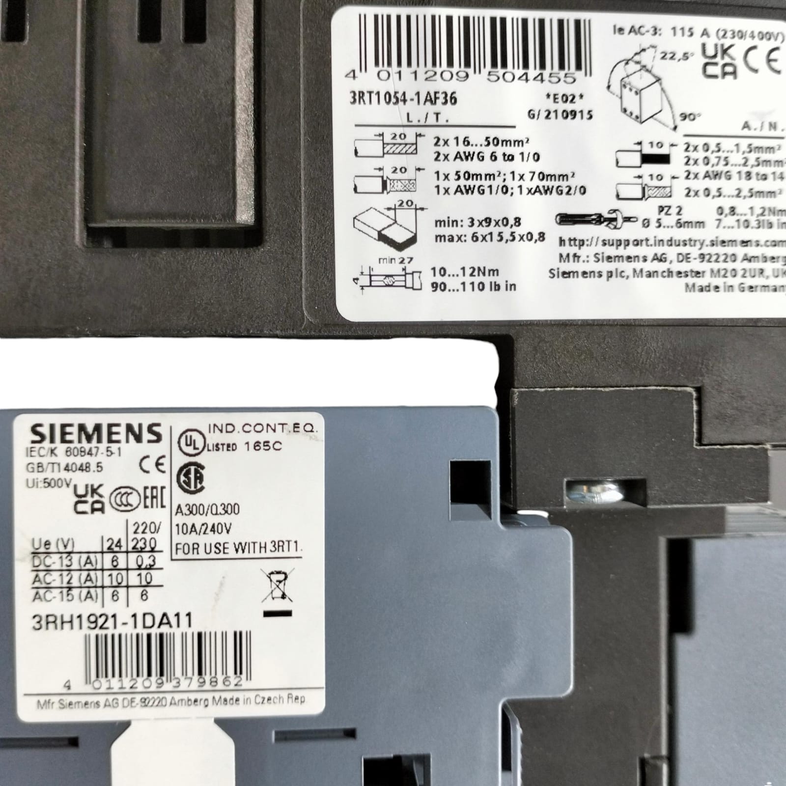 Siemens 3rt1054-1af36 + 3rh1921-1da11 (x2) SIRIUS