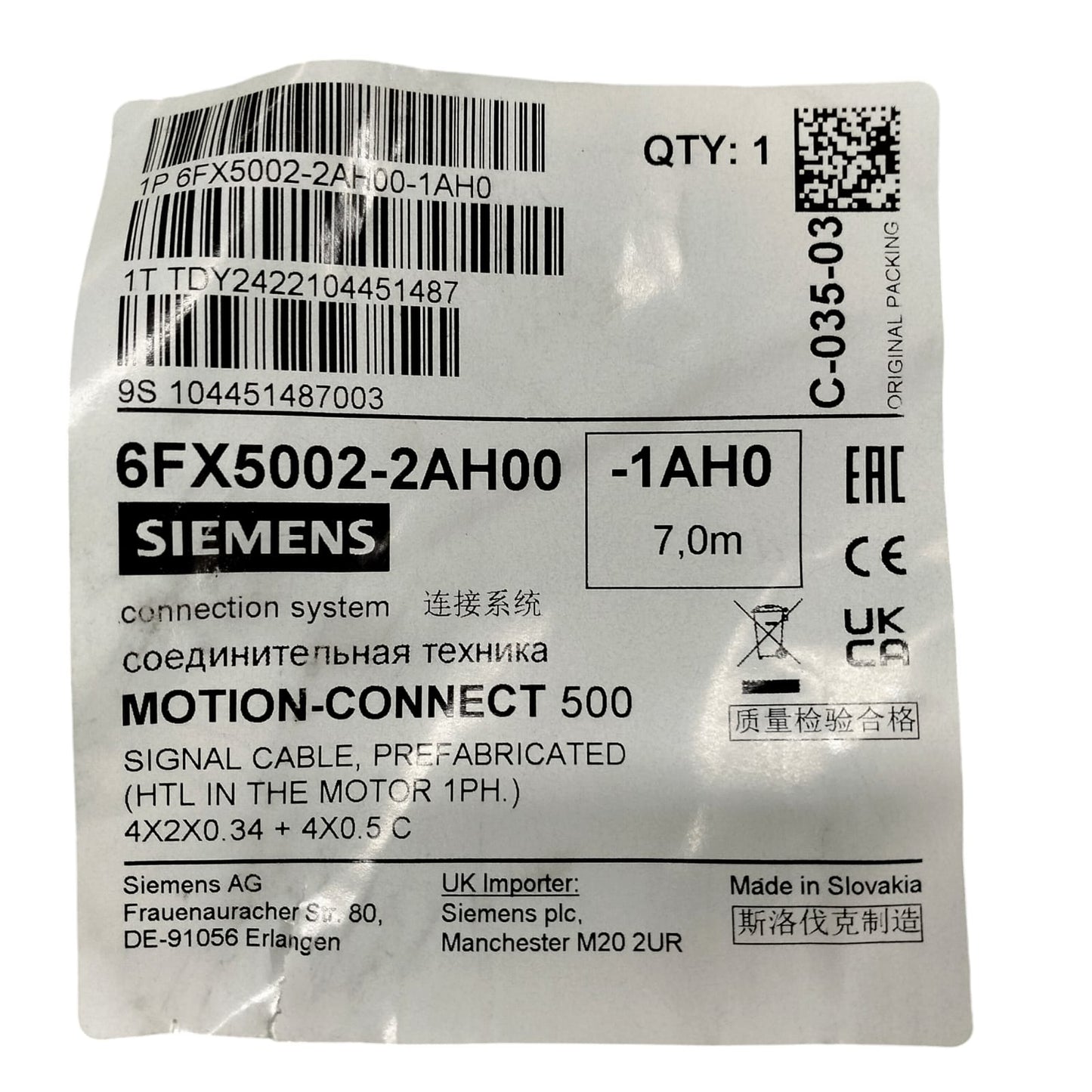 Siemens 6fx5002-2ah00-1ah0 Cable