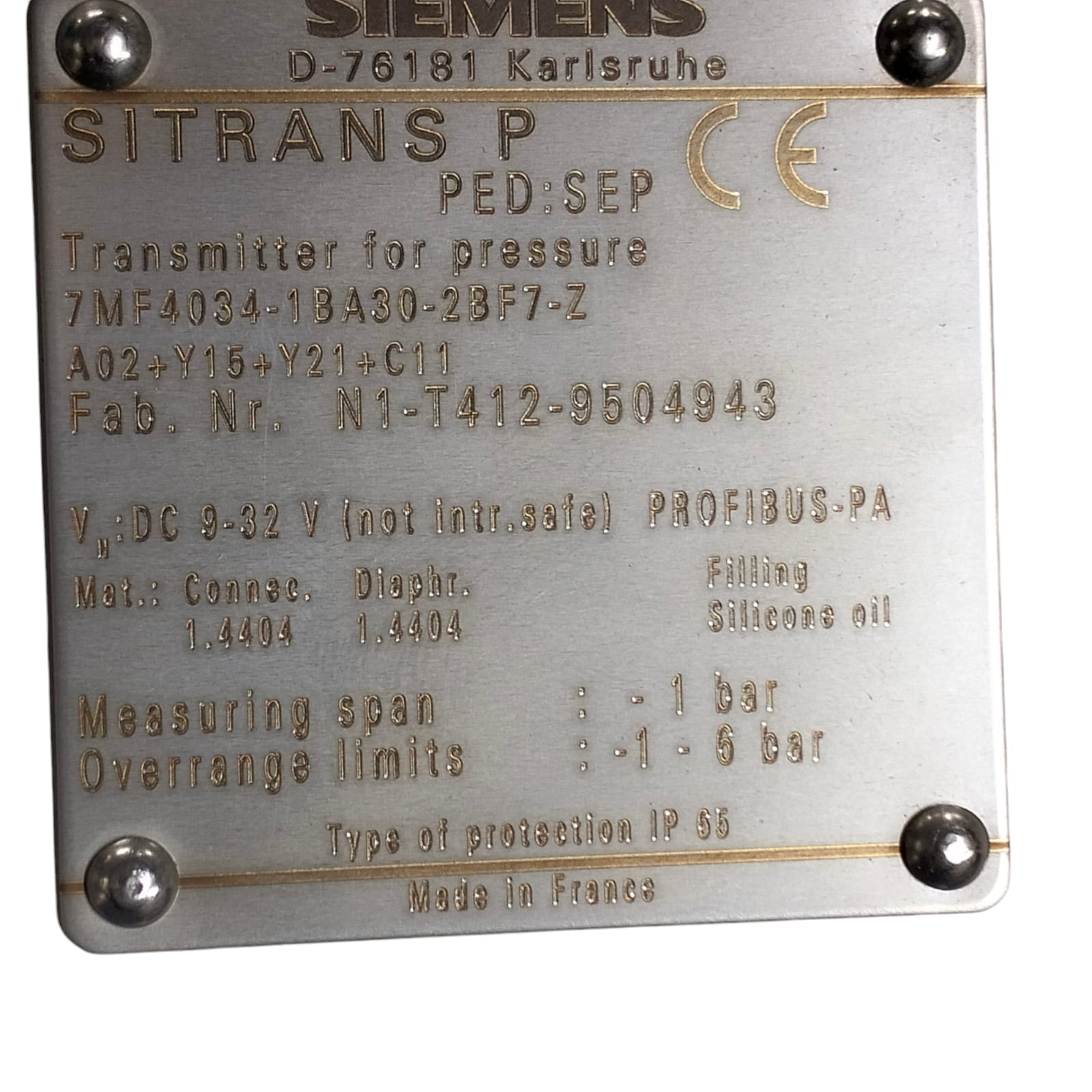 Siemens 7mf4034-1ba30-2bf7-z SITRANS P Transmisor de potencia