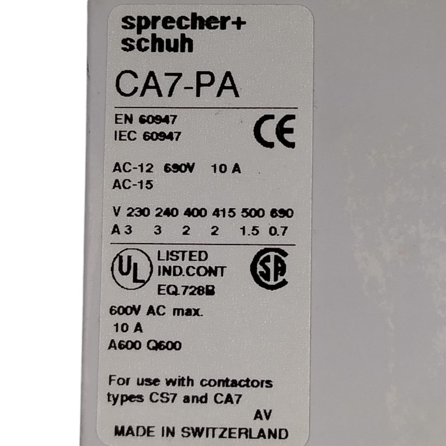 SPRECHER+SCHUH CA7-PA Contacto auxiliar