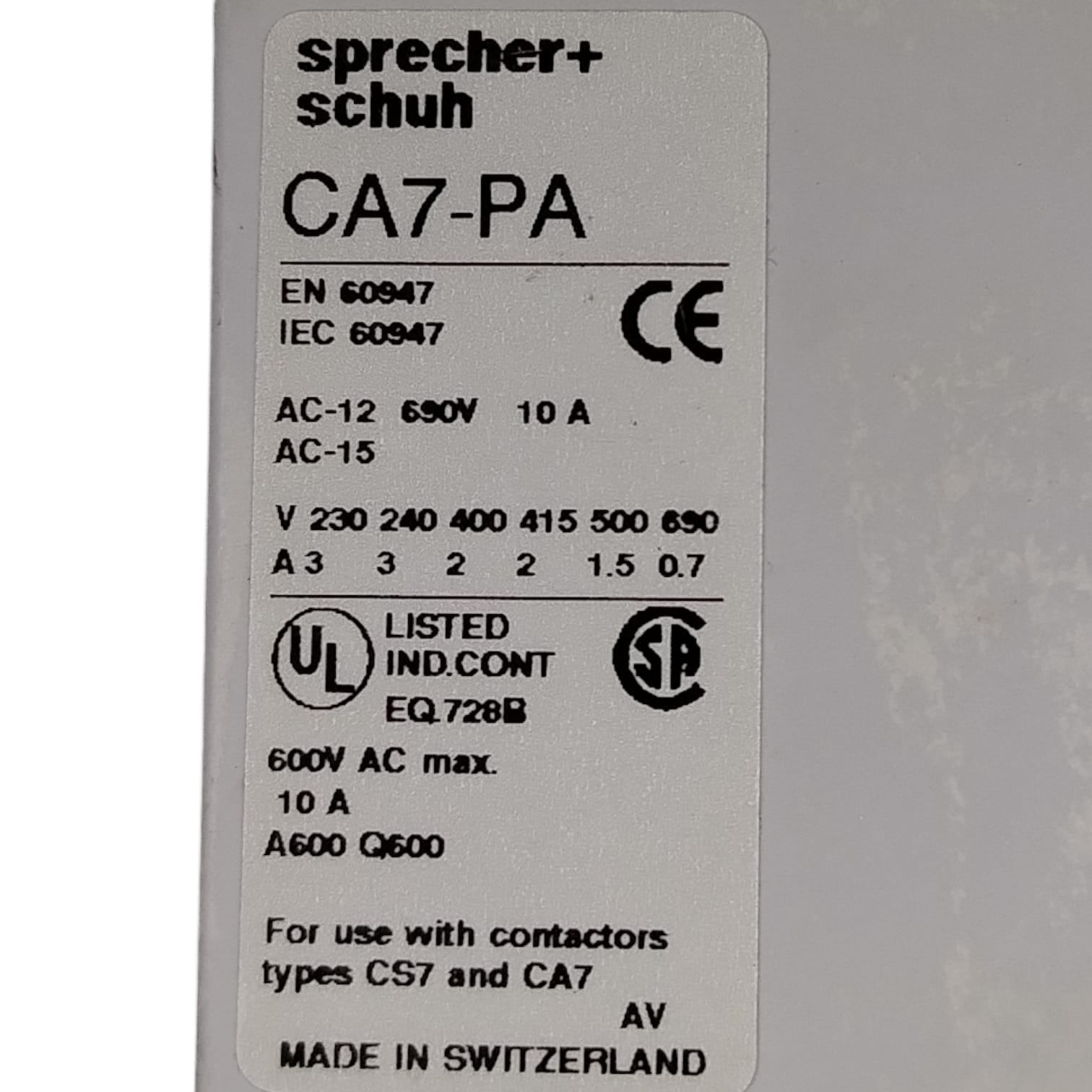 SPRECHER+SCHUH CA7-PA Contacto auxiliar
