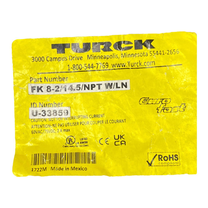 Turck Fk 8-2/14.5/npt W/ln Conector Hembra