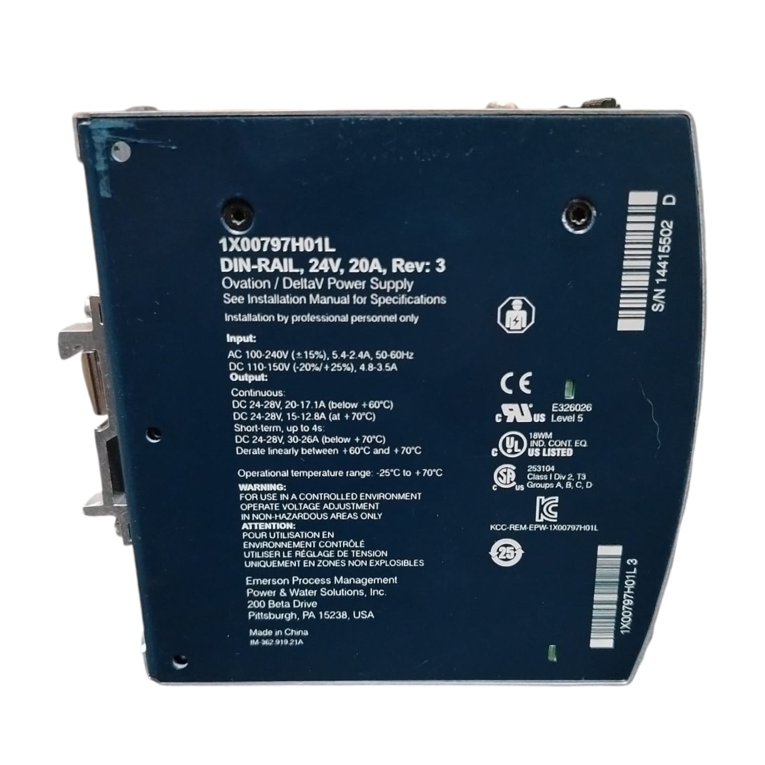 EMERSON 1X00797H01L Fuente de alimentación