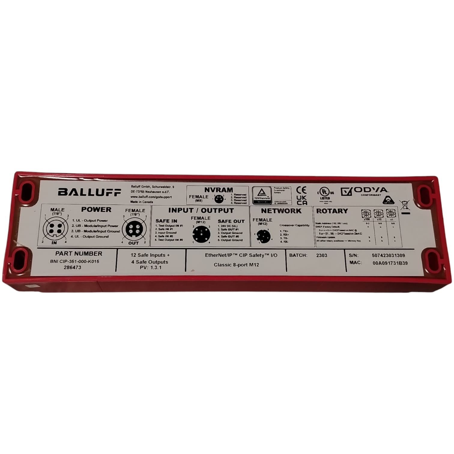 BALLUFF BNI CIP-351-000-K015 Módulo de E/S de seguridad CIP