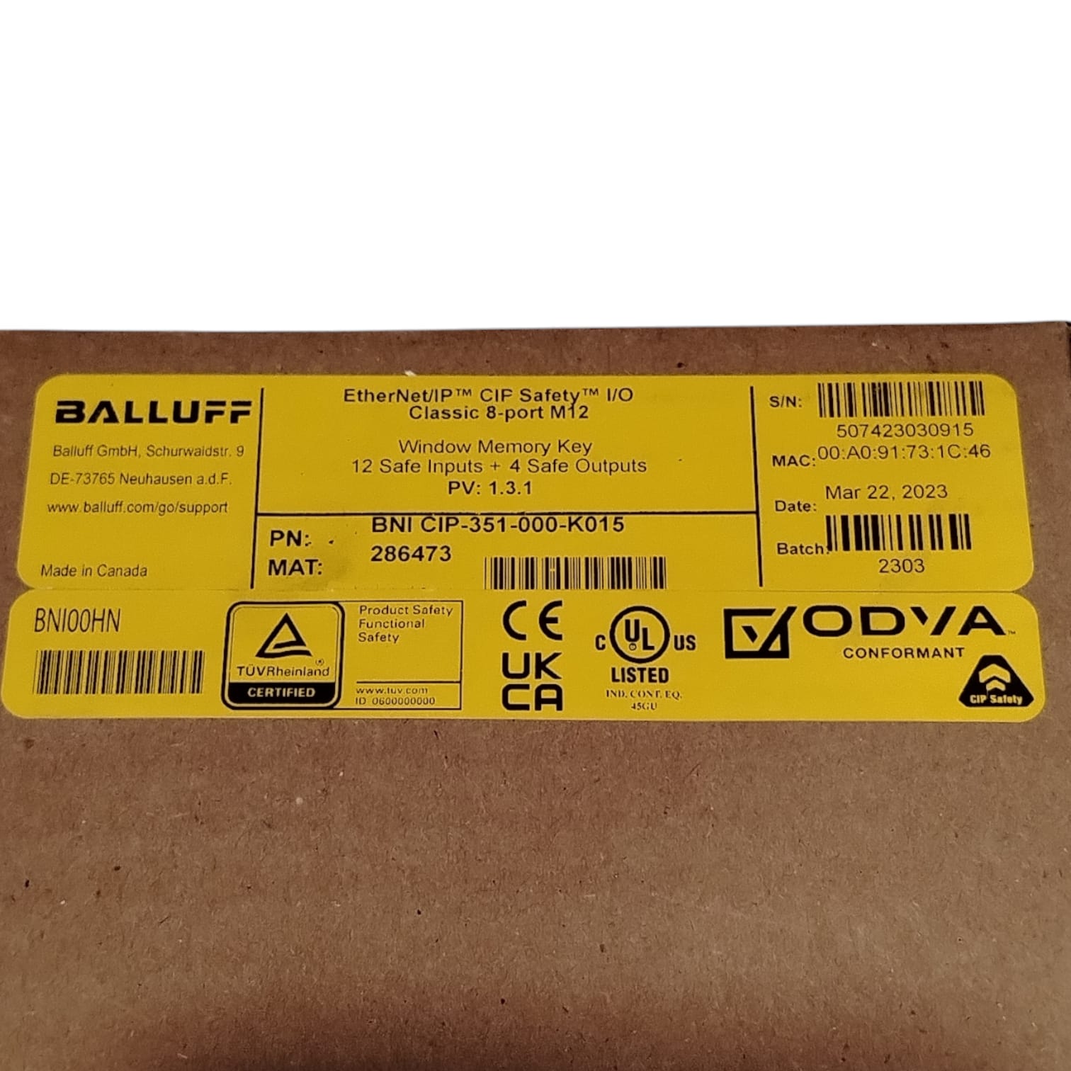 BALLUFF BNI CIP-351-000-K015 Módulo de E/S de seguridad CIP