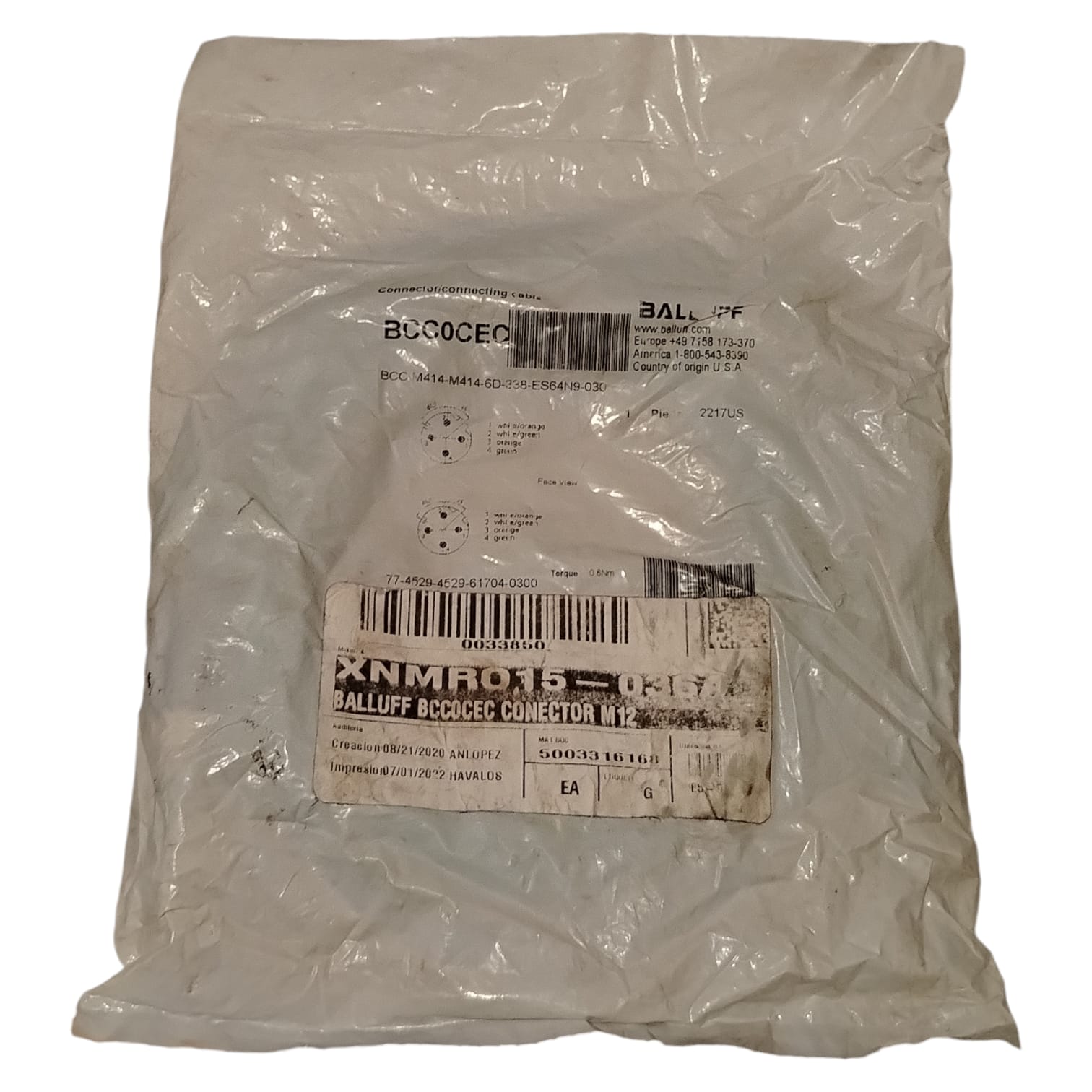 BALLUFF BCC0CEC BCC M414-M414-6D-338-ES64N9-030 Cable de conexión
