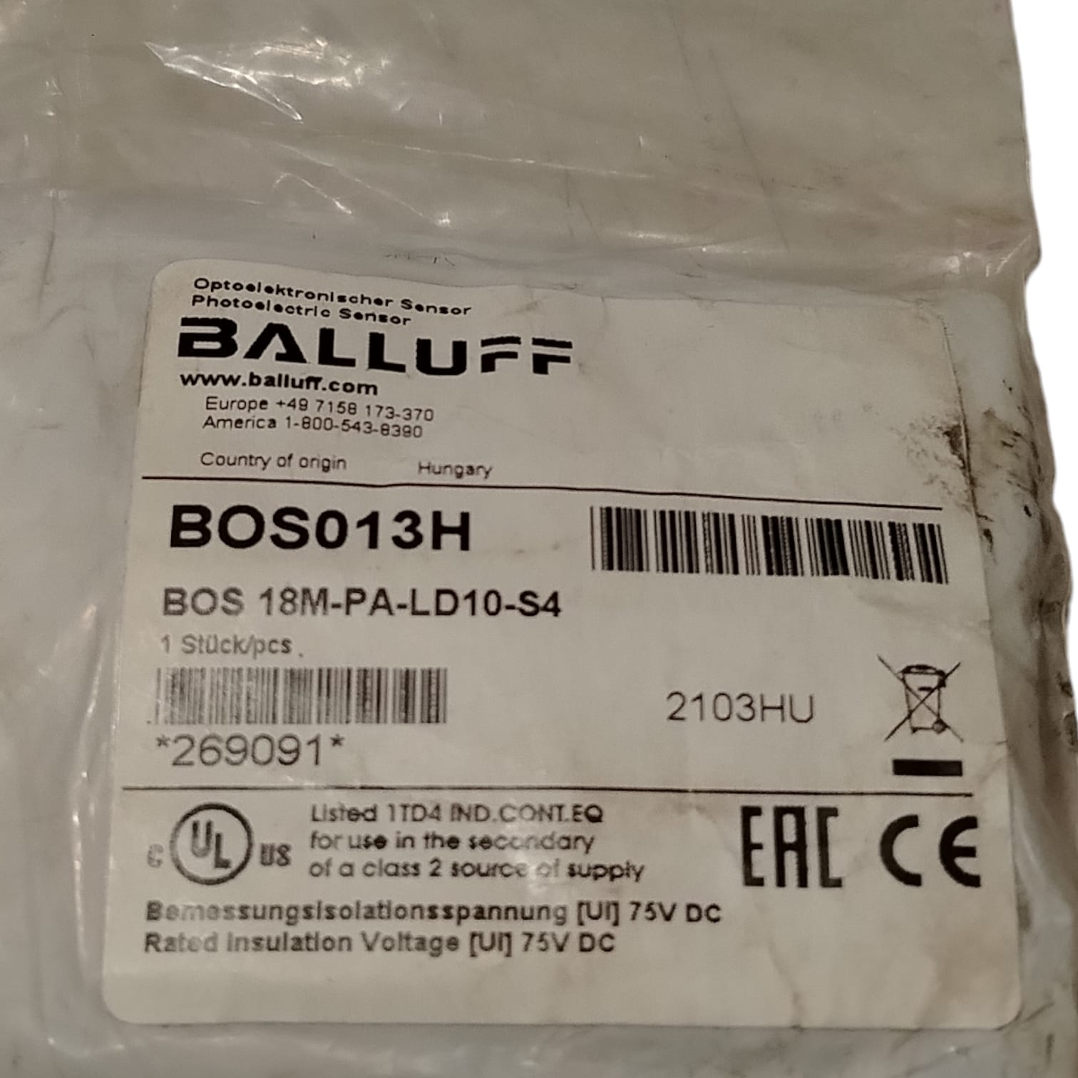 BALLUFF BOS013H BOS 18H-PA-LD10-S4 Sensor fotoeléctrico/inductivo