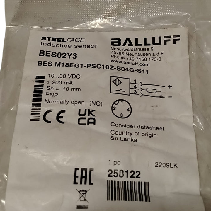 BALLUFF BES02Y3 BES M18EG1-PSC10Z-S04G-S11 Sensor inductivo