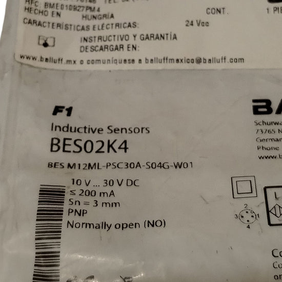 BALLUFF BES02K4 BES M12ML-PSC30A-S04G-W01 Sensor inductivo