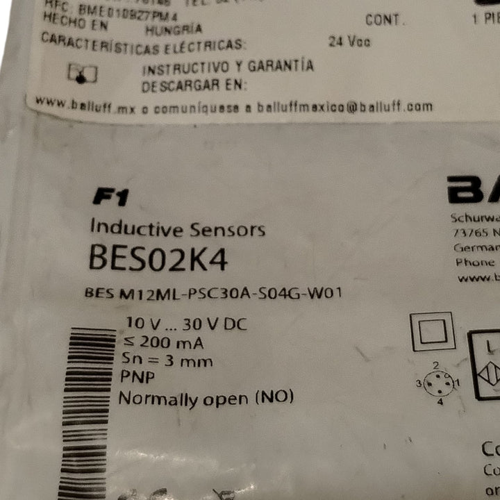 BALLUFF BES02K4 BES M12ML-PSC30A-S04G-W01 Sensor inductivo