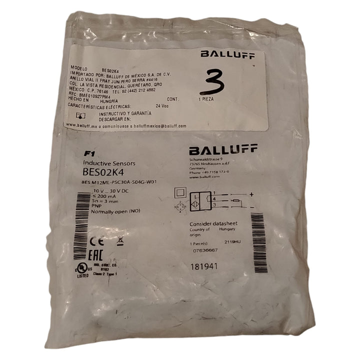 BALLUFF BES02K4 BES M12ML-PSC30A-S04G-W01 Sensor inductivo