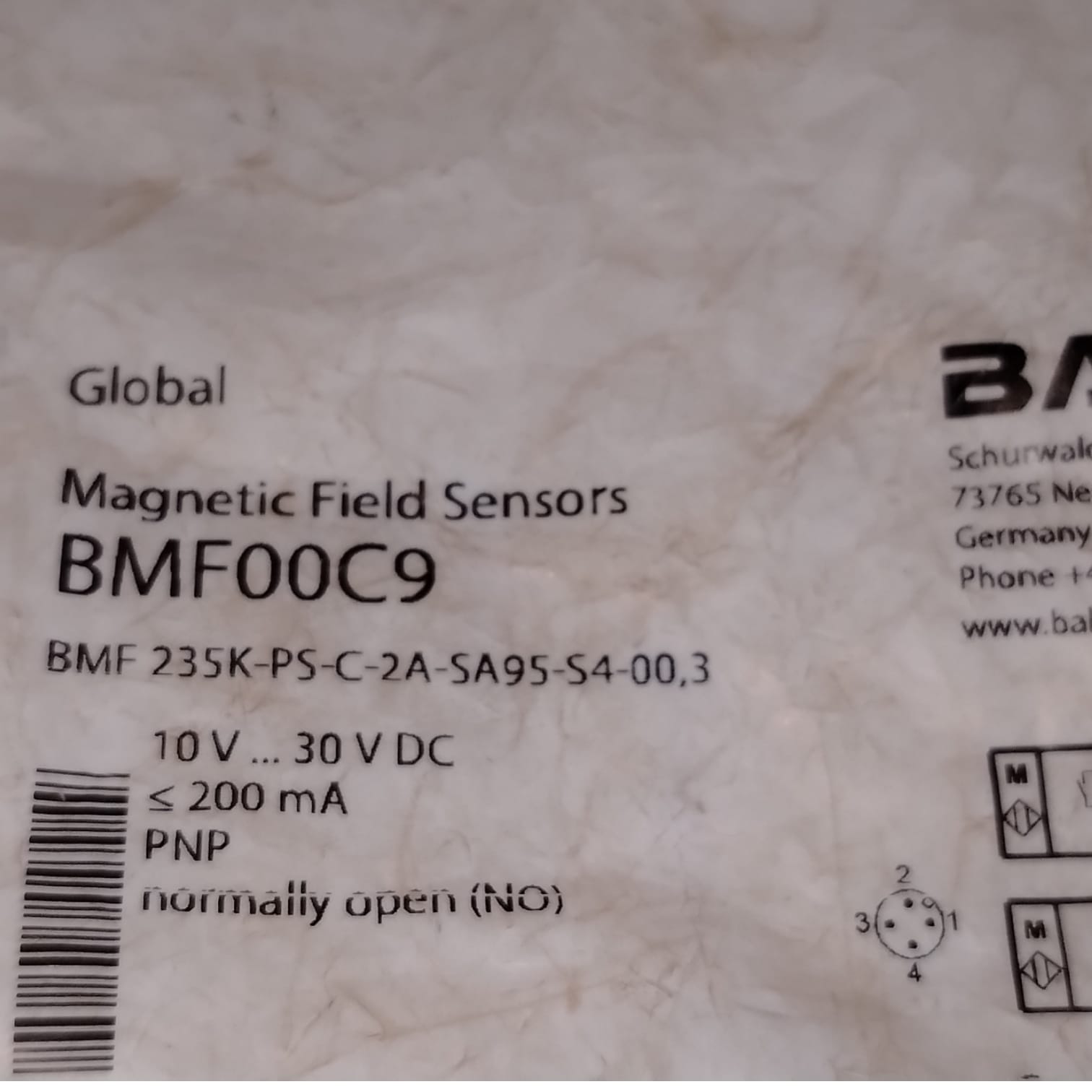 BALLUFF BMF00C9 BMF 235K-PS-C-2A-SA95-S4-00,3 Sensor
