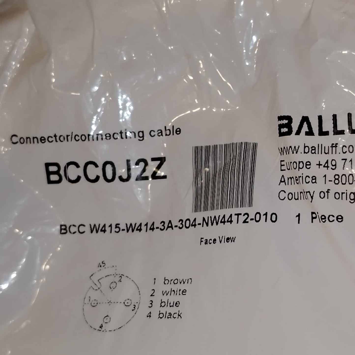 BALLUFF BCC0J2Z BCC W415-W414-3A-304-NW44T2-010 Cable de conexión