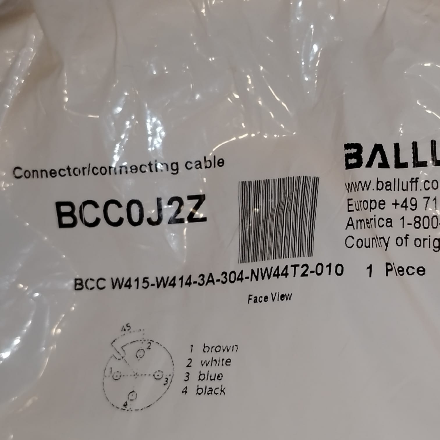 BALLUFF BCC0J2Z BCC W415-W414-3A-304-NW44T2-010 Cable de conexión