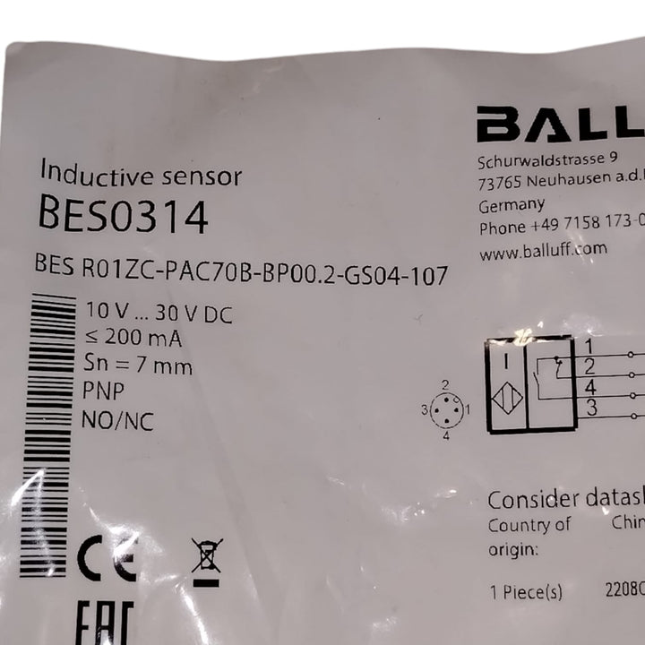 BALLUFF BES0314 BES R01ZC-PAC70B-BP00.2-GS04-107 Sensor inductivo