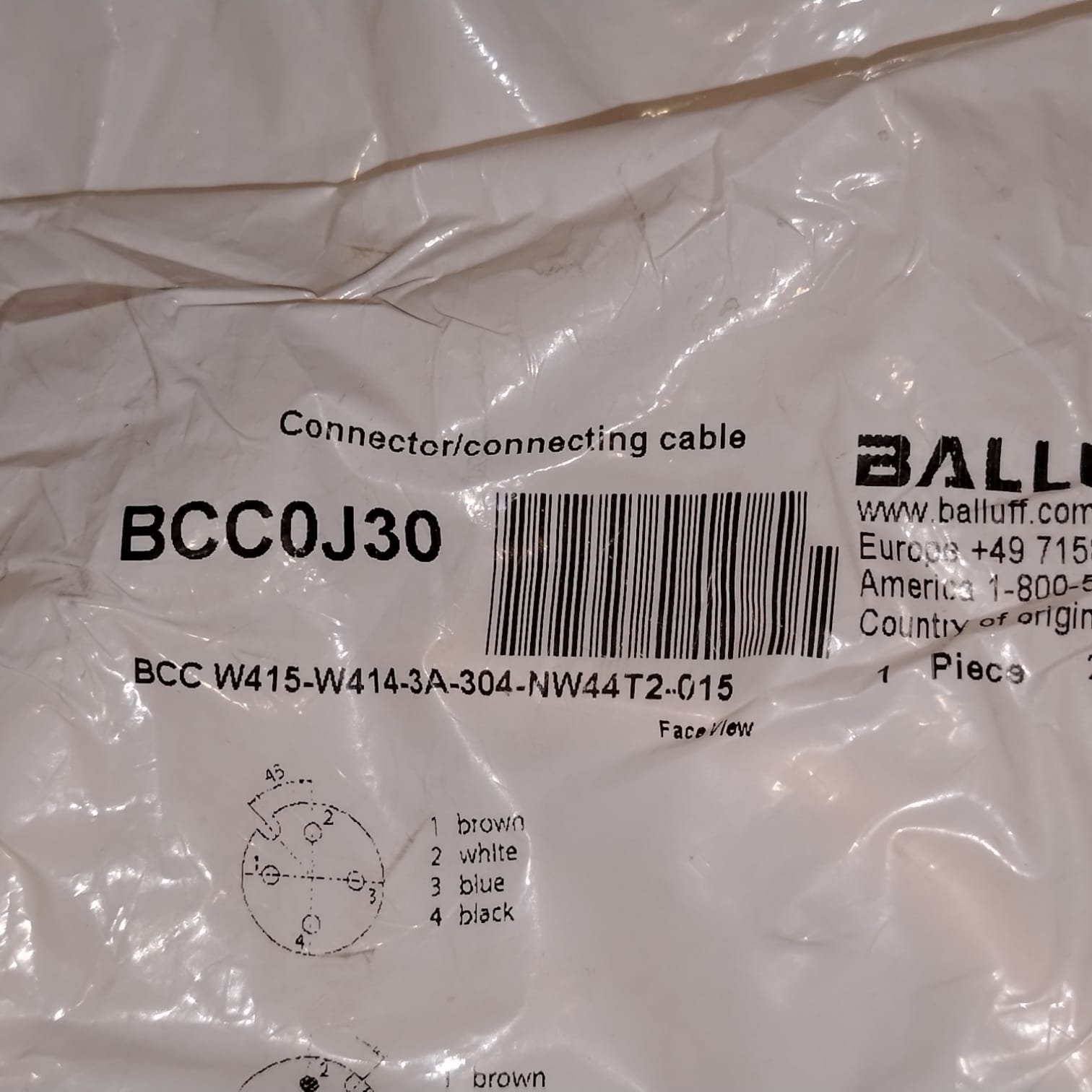 BALLUFF BCC0J30 BCC W415-W414-3A-304-NW44T2-015 Cable de conexión