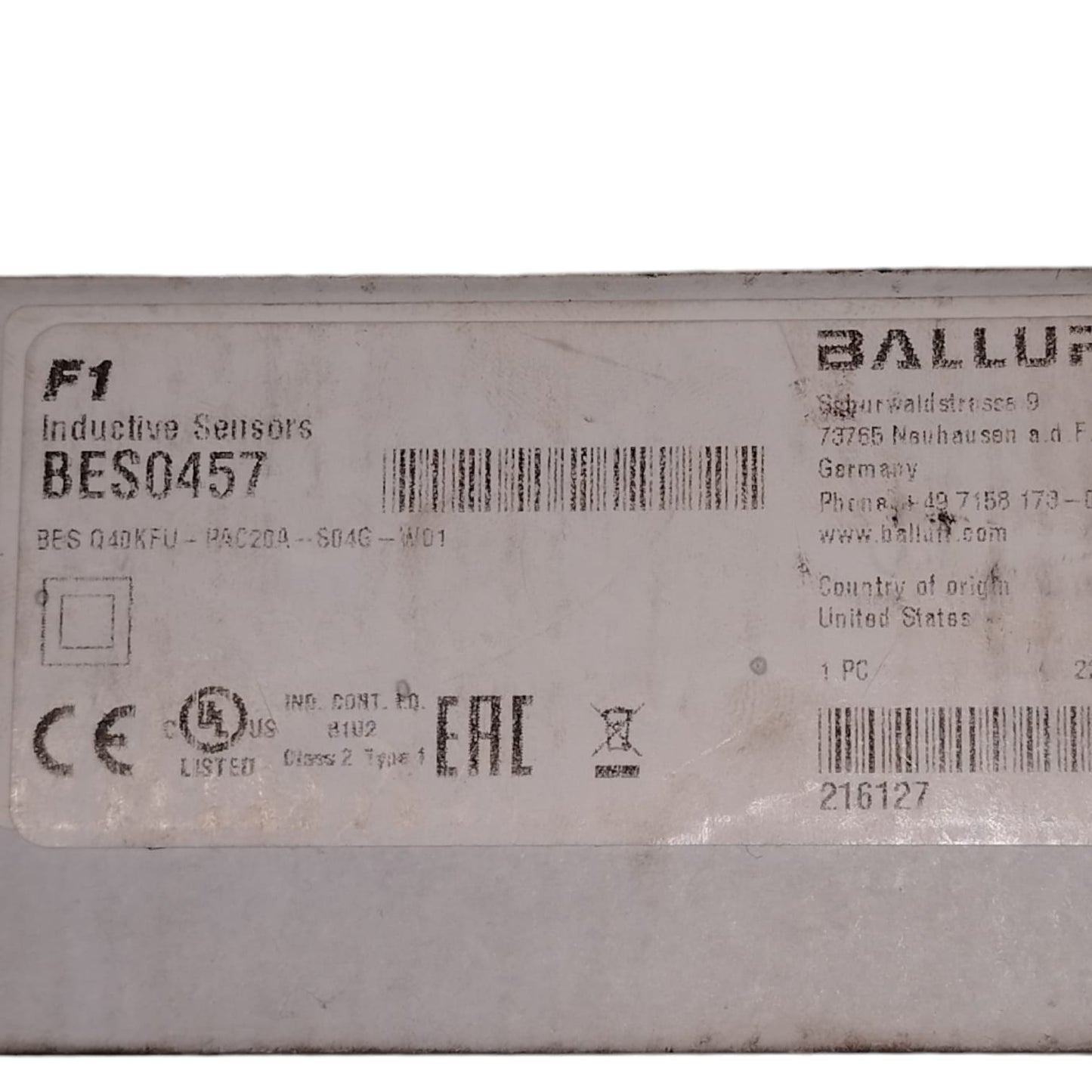BALLUFF Bes0457 Bes Q40kfu-pac20a-s04g-w01 Sensor inductivo