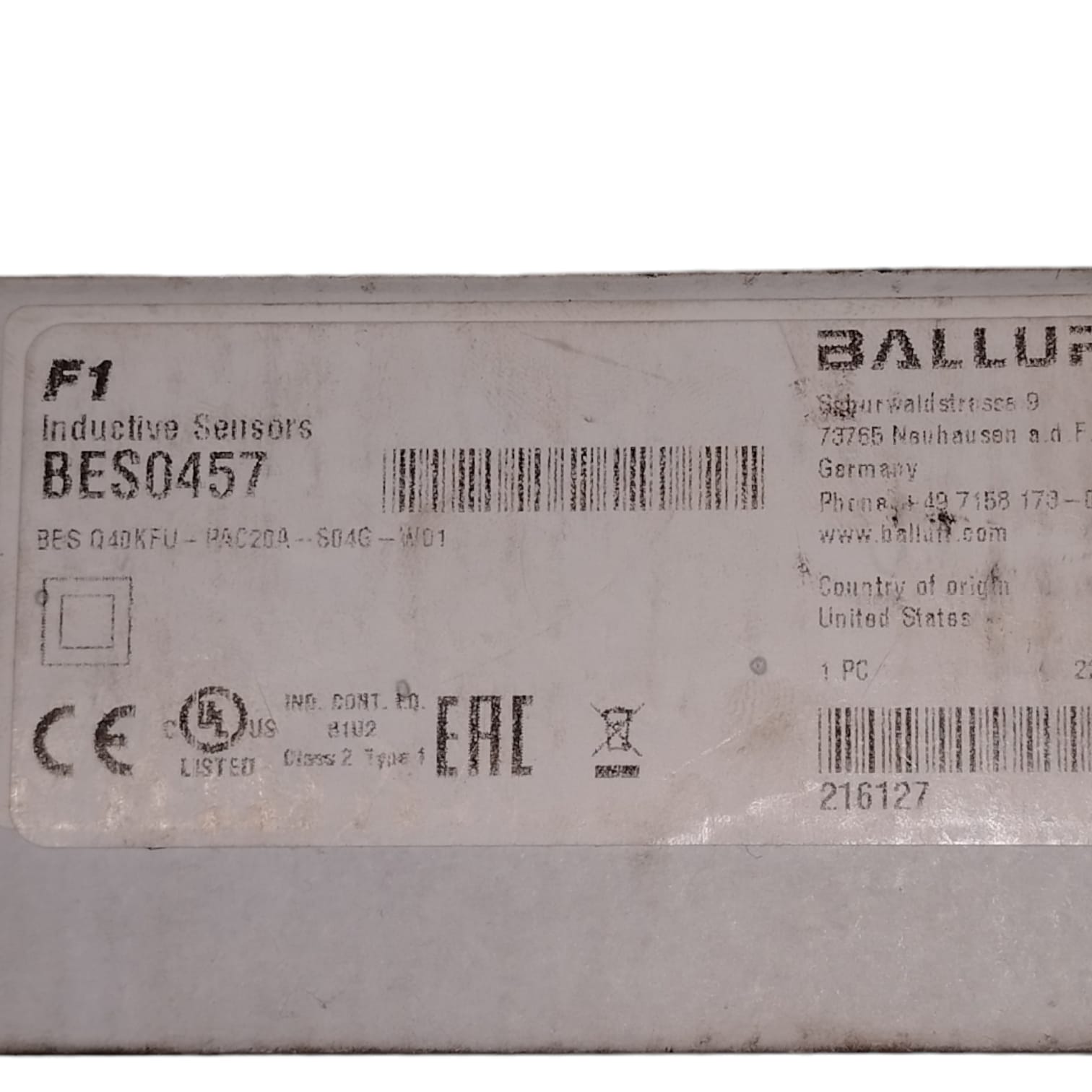BALLUFF Bes0457 Bes Q40kfu-pac20a-s04g-w01 Sensor inductivo