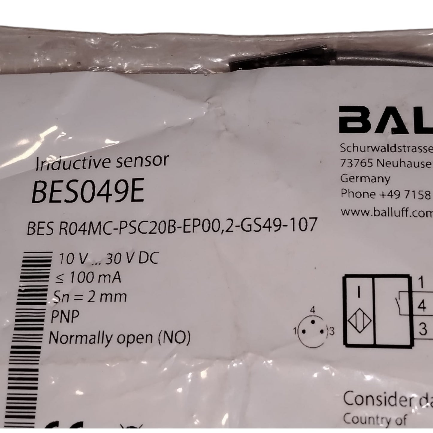 BALLUFF BES049E BES R04MC-PSC20B-EP00,2-GS49-107 Sensor inductivo