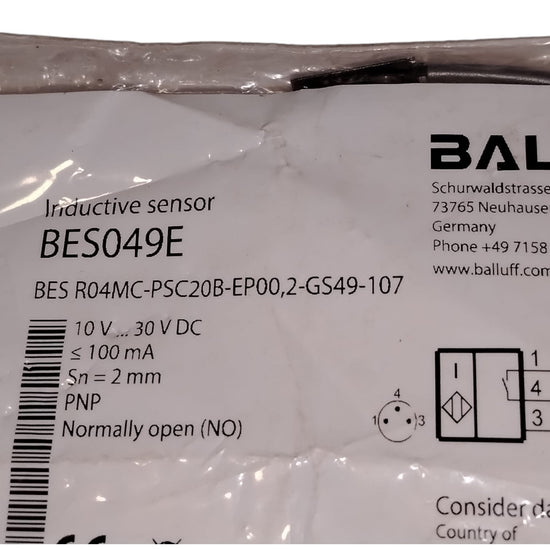 BALLUFF BES049E BES R04MC-PSC20B-EP00,2-GS49-107 Sensor inductivo
