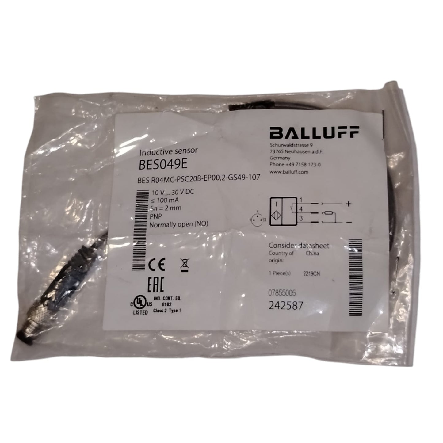 BALLUFF BES049E BES R04MC-PSC20B-EP00,2-GS49-107 Sensor inductivo