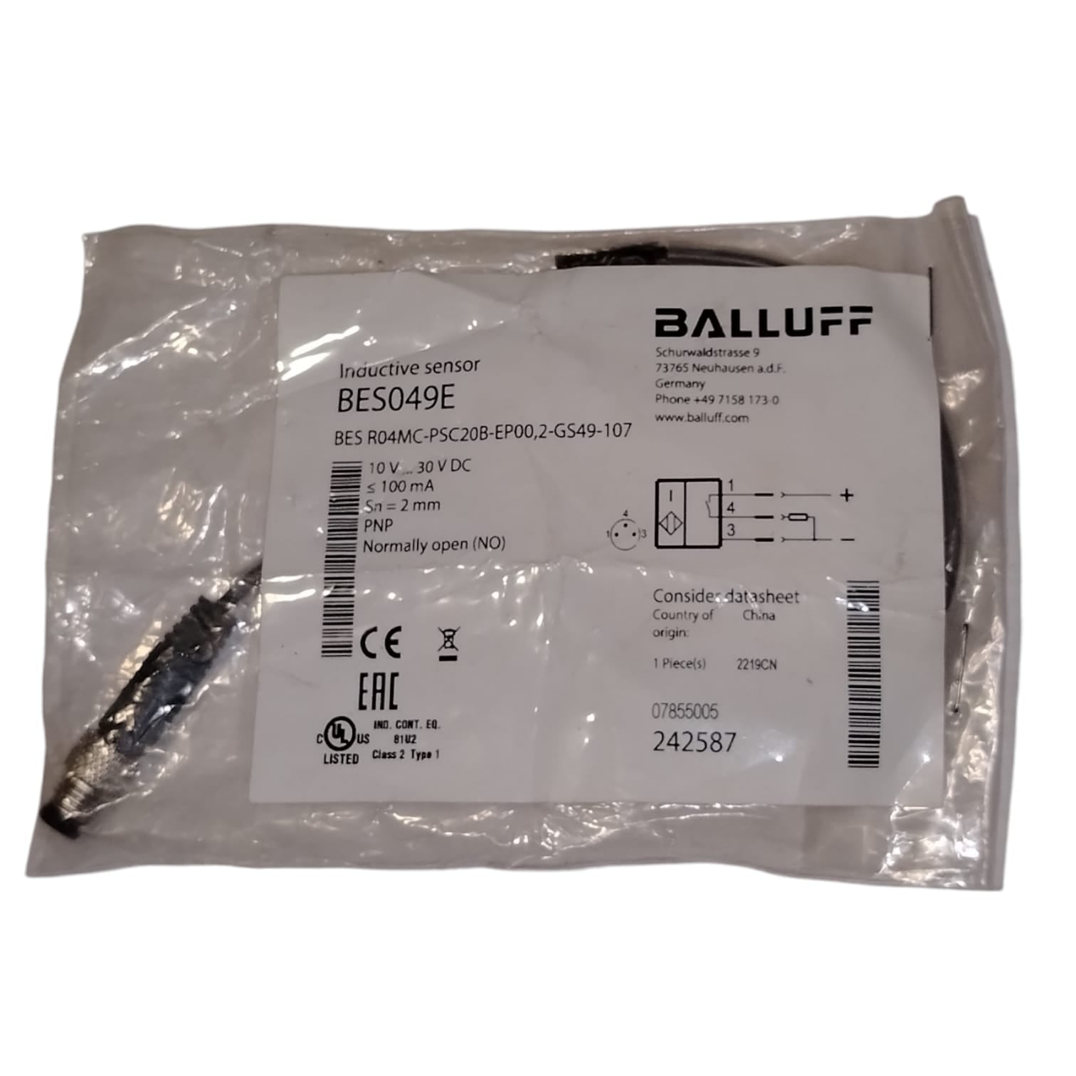 BALLUFF BES049E BES R04MC-PSC20B-EP00,2-GS49-107 Sensor inductivo