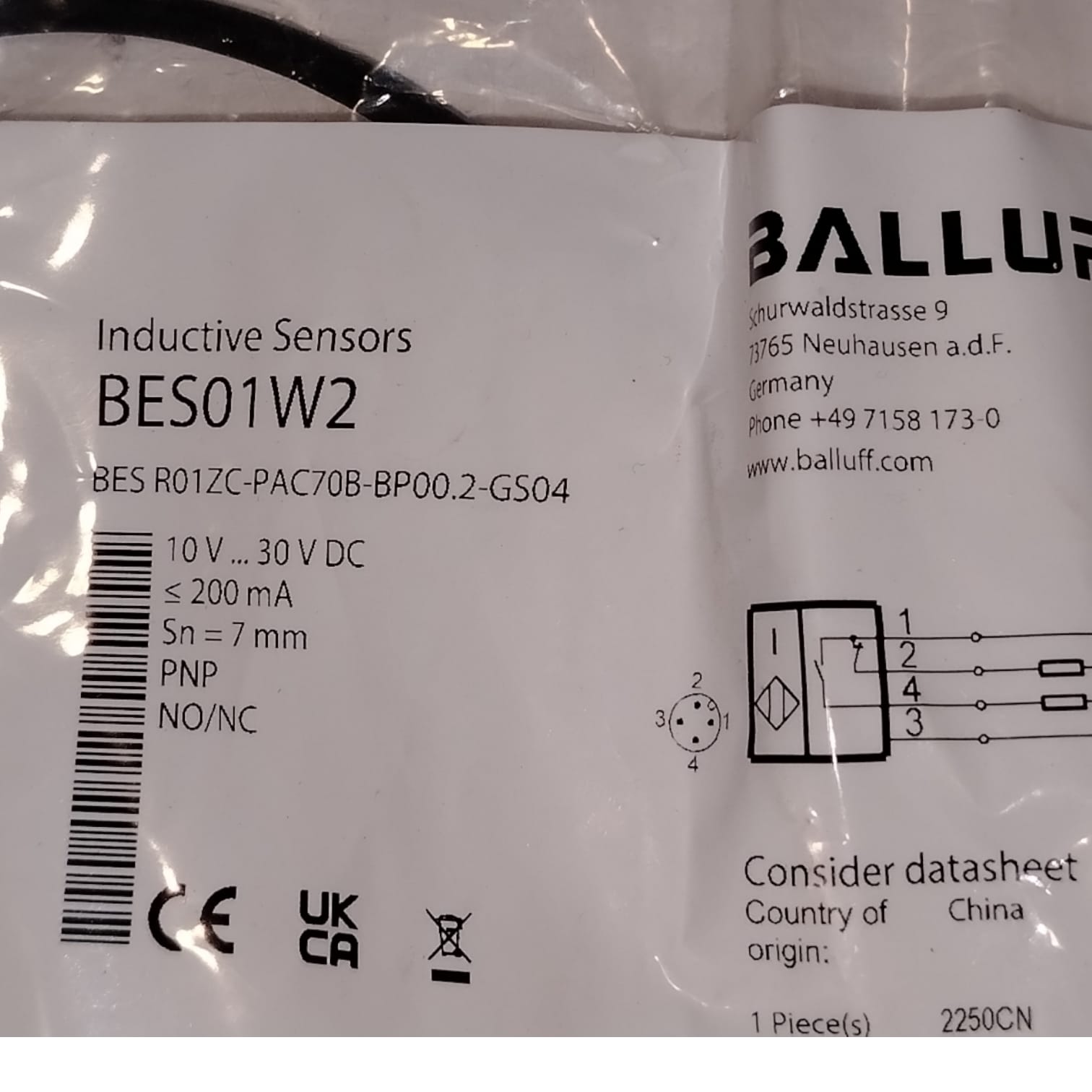 BALLUFF BES01W2 BES R01ZC-PAC70B-BP00.2-GS04 Sensor inductivo