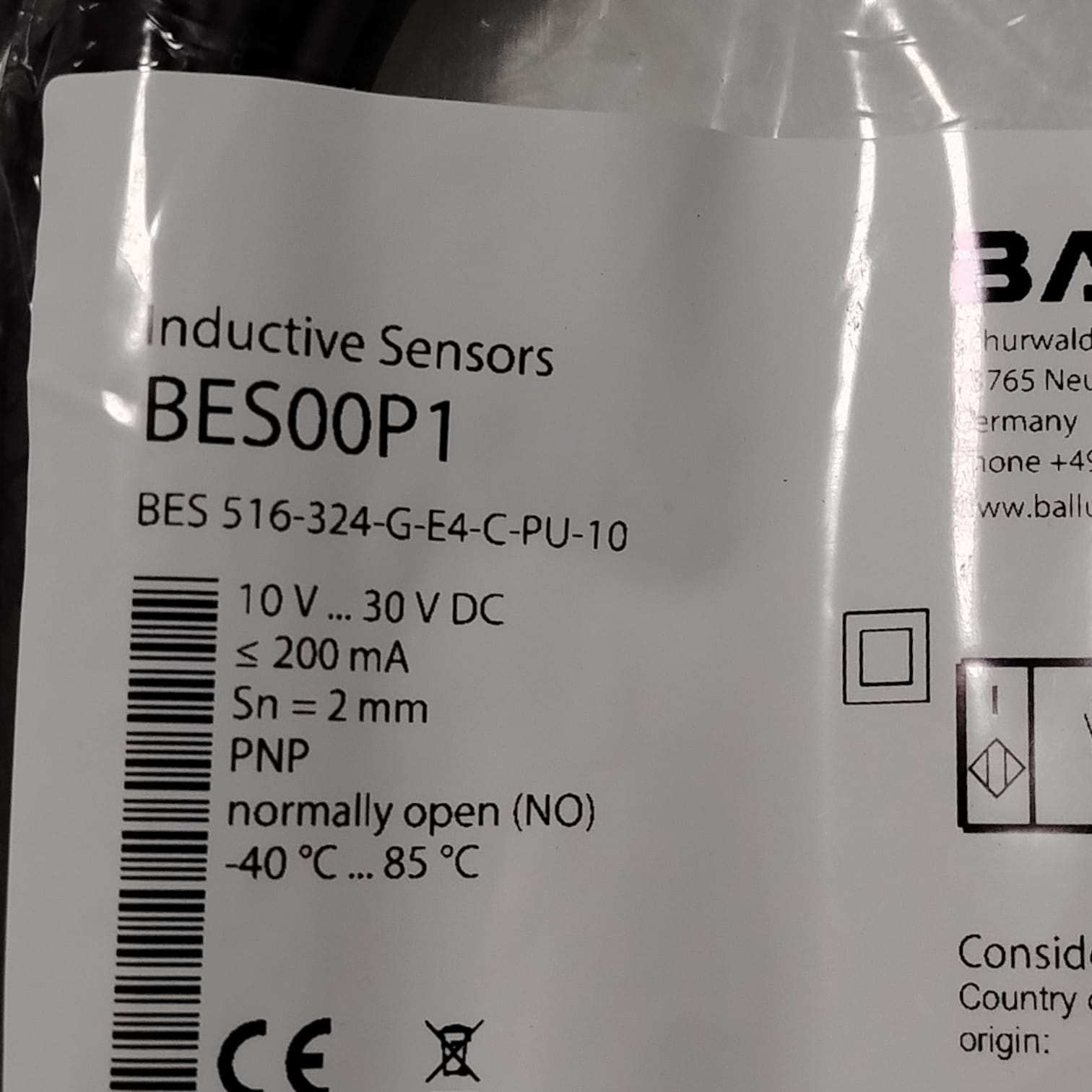 BALLUFF BES00P1 Sensor inductivo