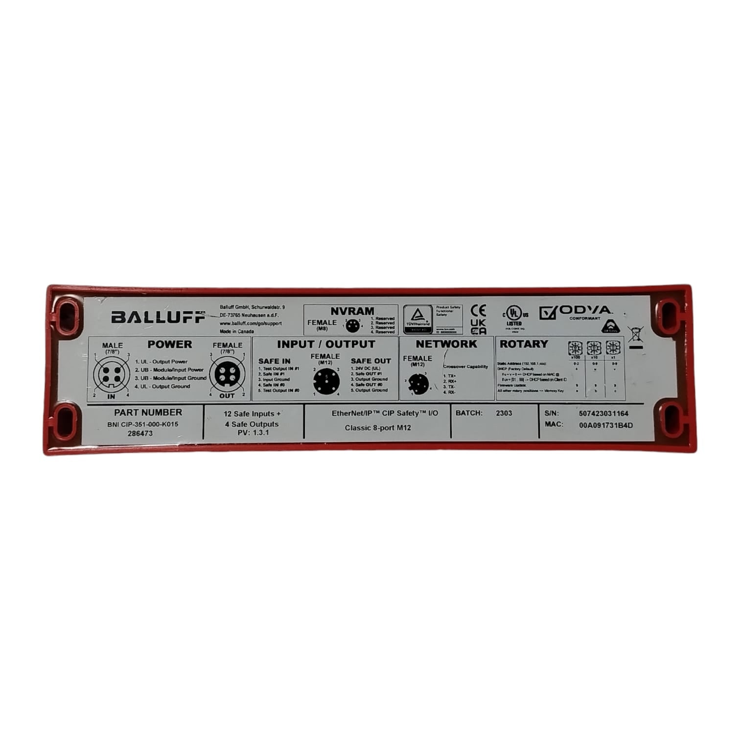 BALLUFF BNI CIP-351-000-K015 Módulo de E/S de seguridad CIP