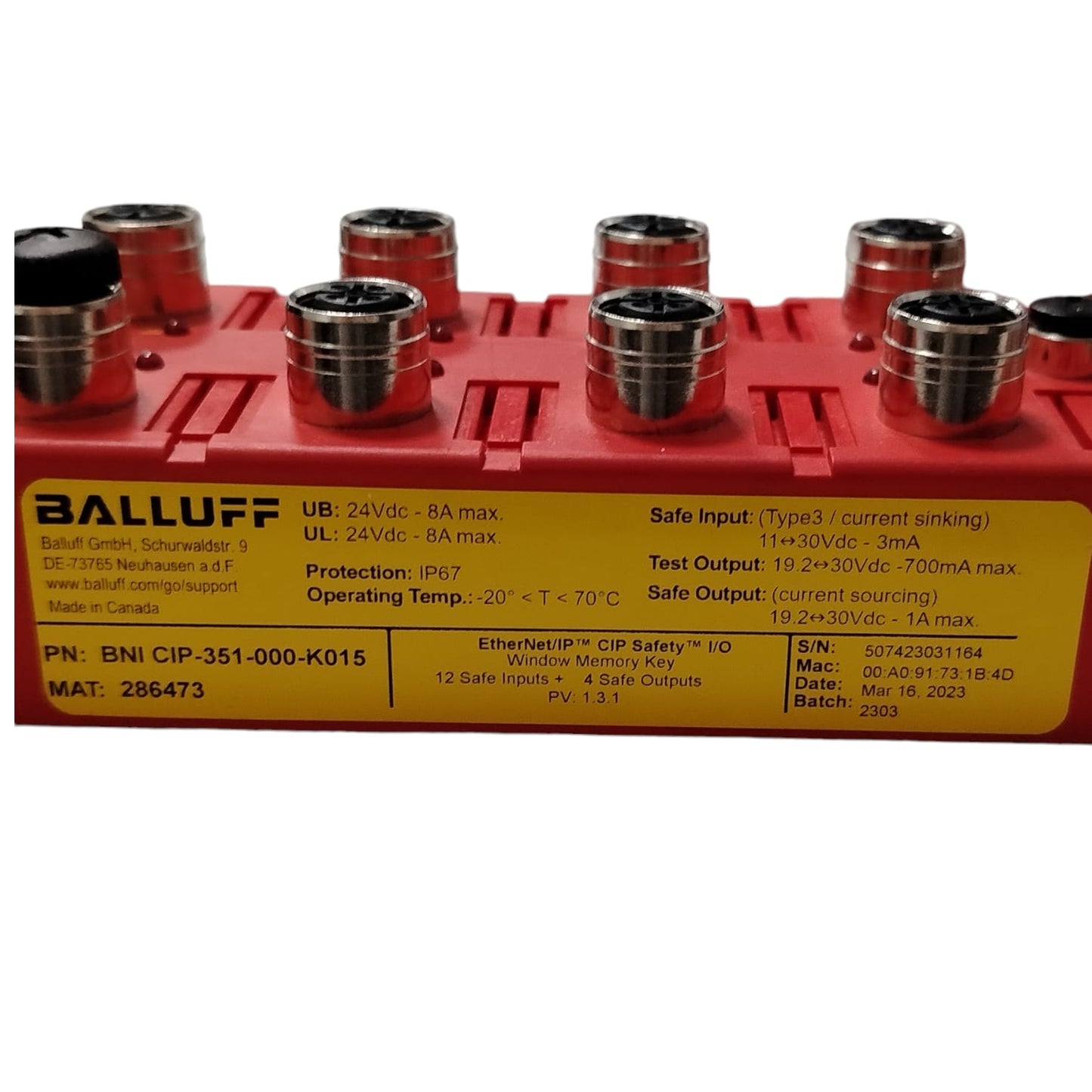 BALLUFF BNI CIP-351-000-K015 Módulo de E/S de seguridad CIP