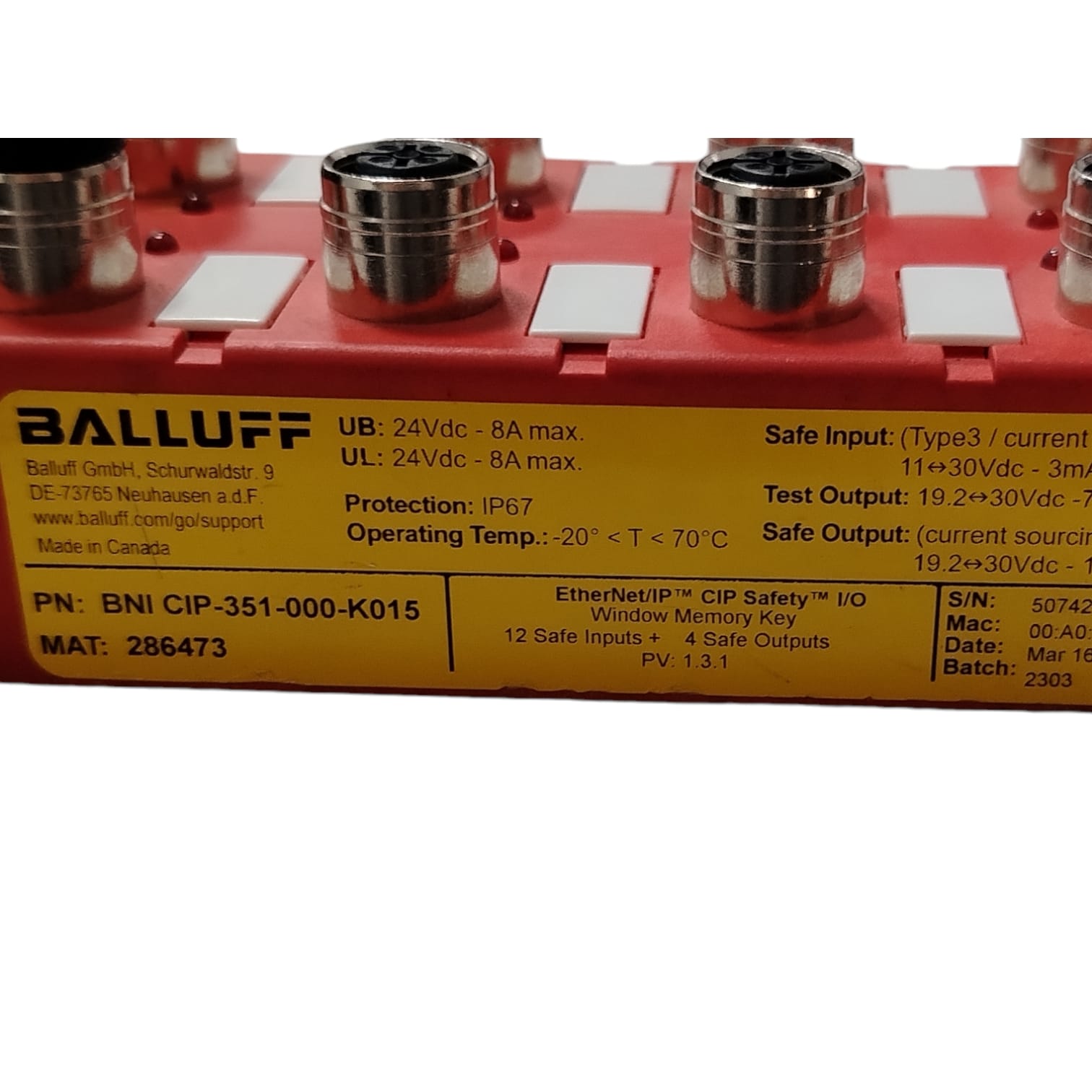 BALLUFF BNI CIP-351-000-K015 Módulo de E/S de seguridad CIP