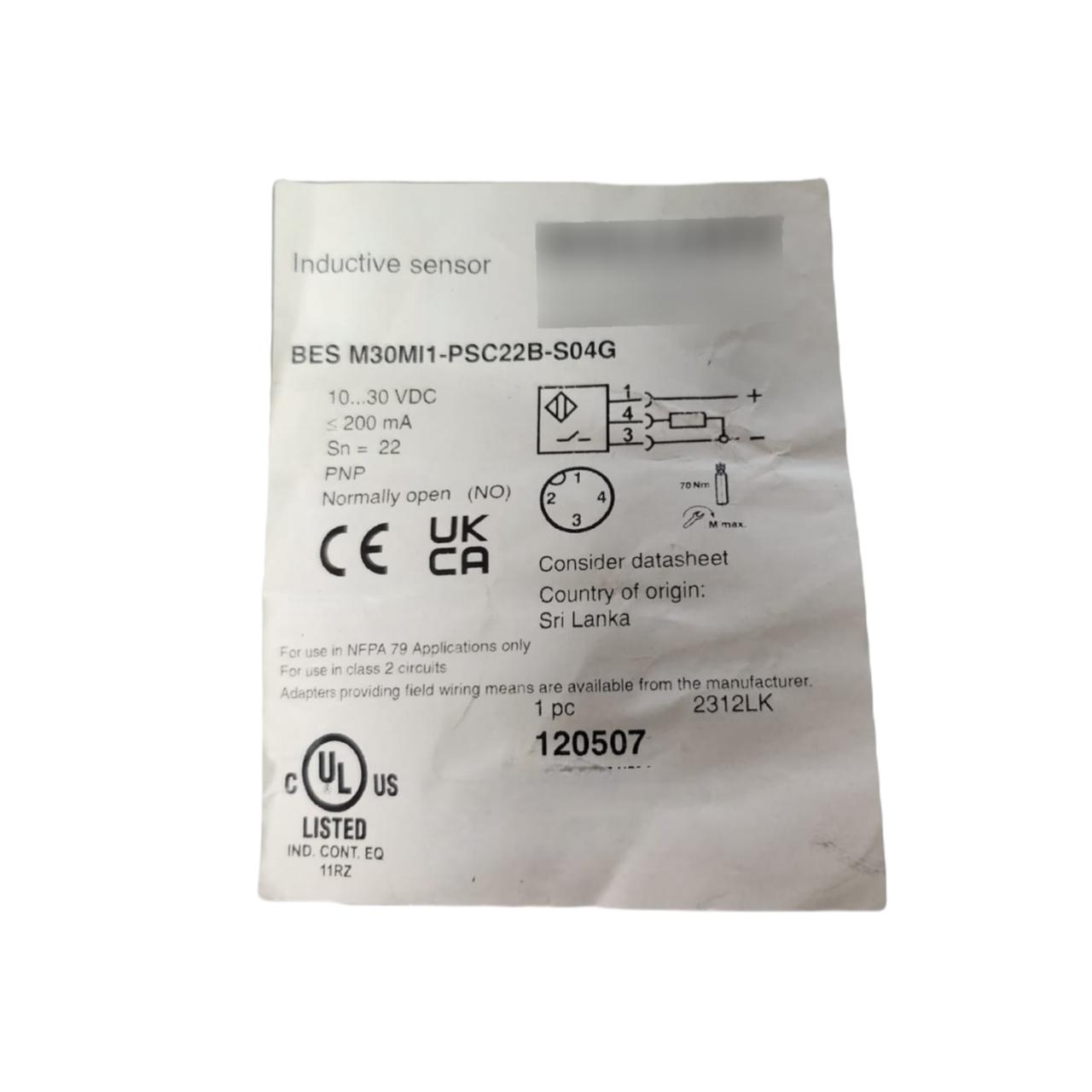 Balluff Bes M30mg1-psc40f-s04g sensor de proximidad inductivo