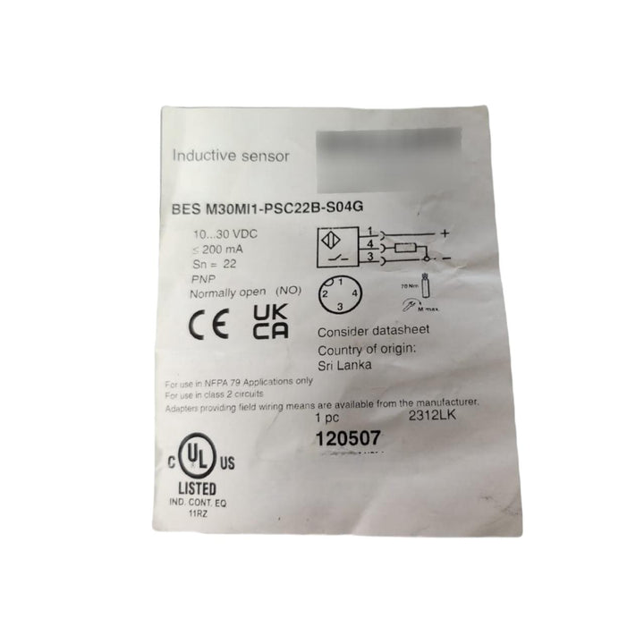 Balluff Bes M30mg1-psc40f-s04g sensor de proximidad inductivo