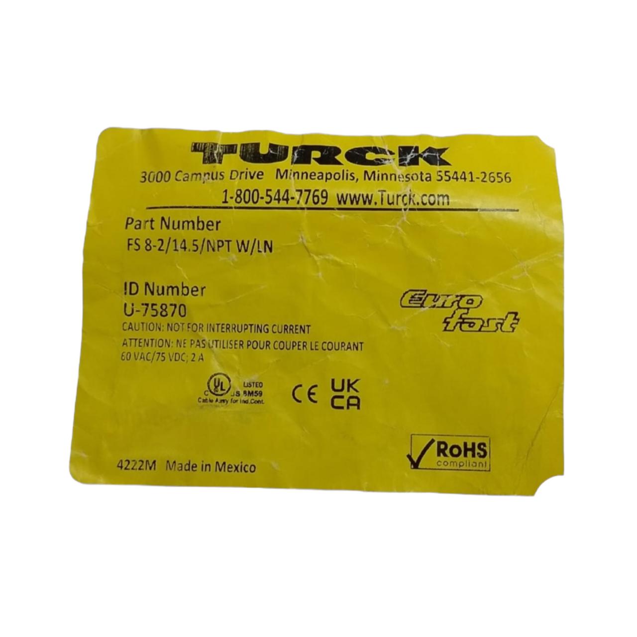 Turck Fs 8-2/14.5/npt W/ln conector industrial
