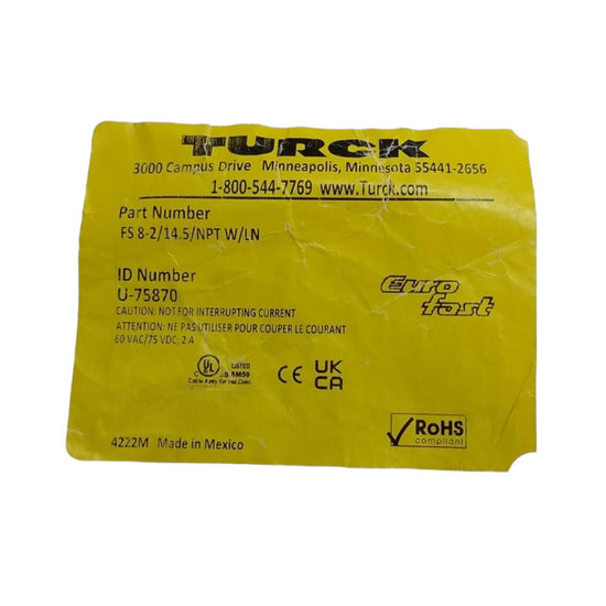 Turck Fs 8-2/14.5/npt W/ln conector industrial