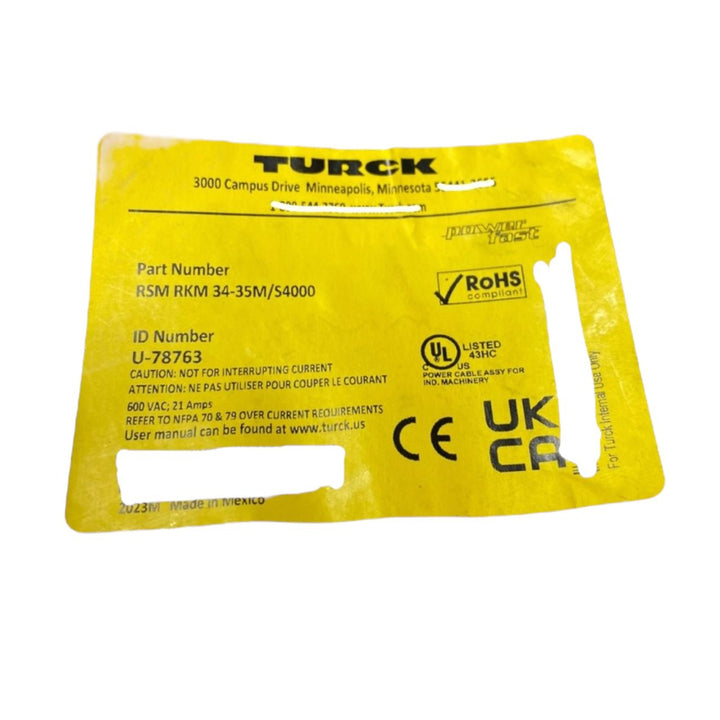 Turck Rsm Rkm 34-35m/s4000 cordón de extensión industrial