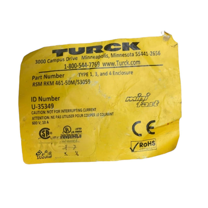 Turck Rsm Rkm 461-50m/s3059 cable de extensión industrial