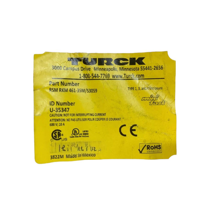 Turck Rsm Rkm 461-35/s3059 cable de extensión industrial