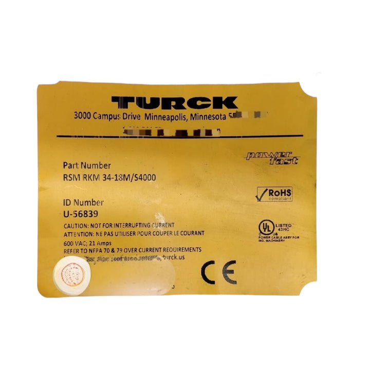 Turck Rsm Rkm 34-18m/s4000 cable de extensión industrial