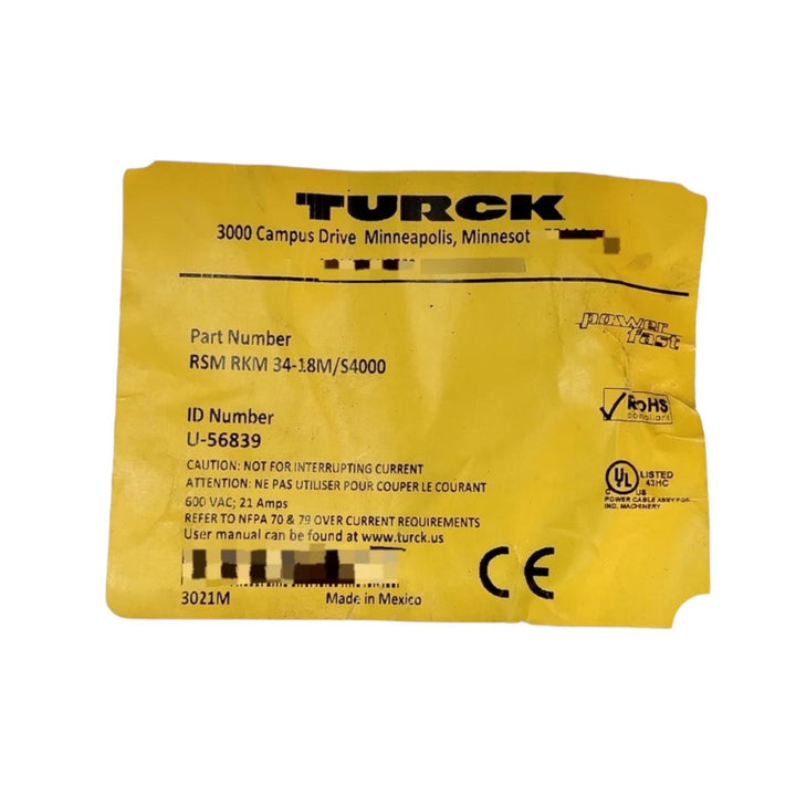 Turck Rsm Rkm 34-18m/s4000 cable de extensión industrial