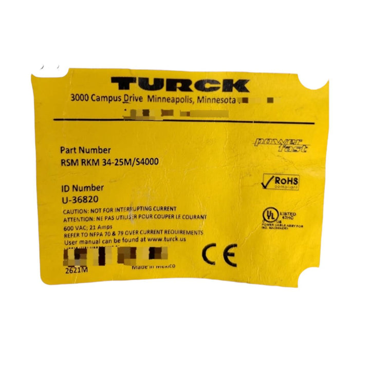 Turck Rsm Rkm 34-25m/s4000 cordón de extensión industrial