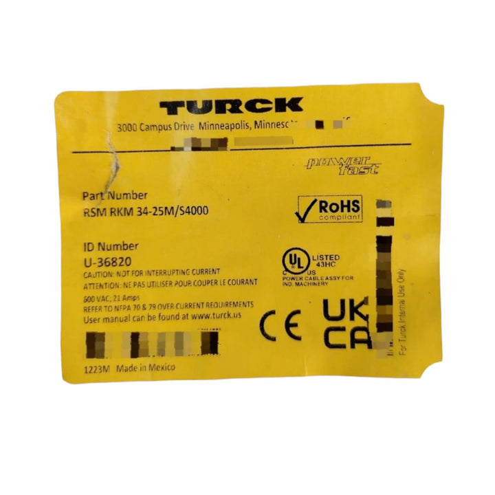 Turck Rsm Rkm 34-25m/s4000 cordón de extensión industrial