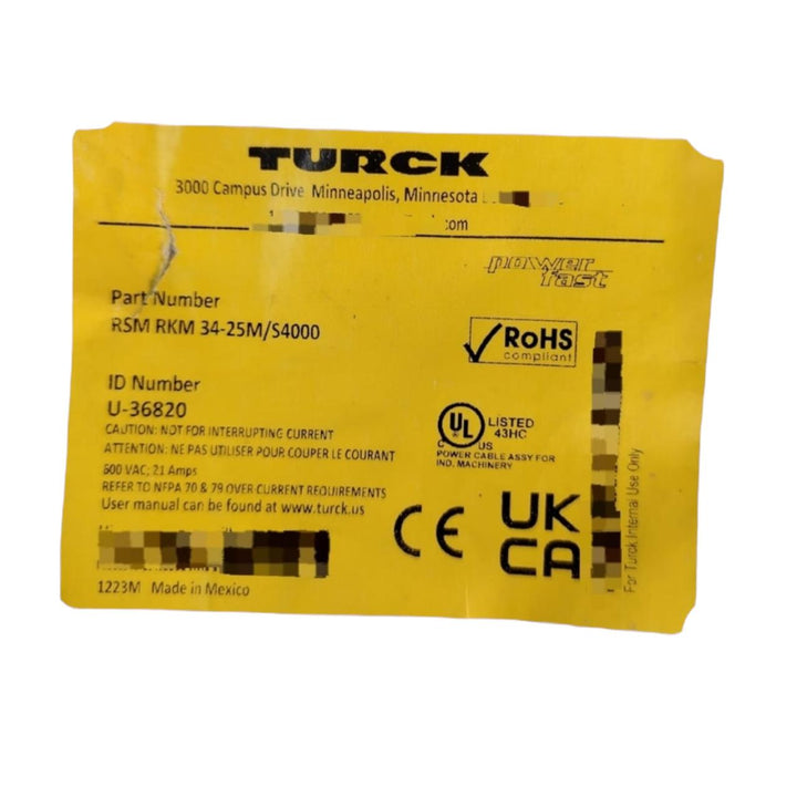 Turck Rsm Rkm 34-45m/s4000 cordón de extensión industrial